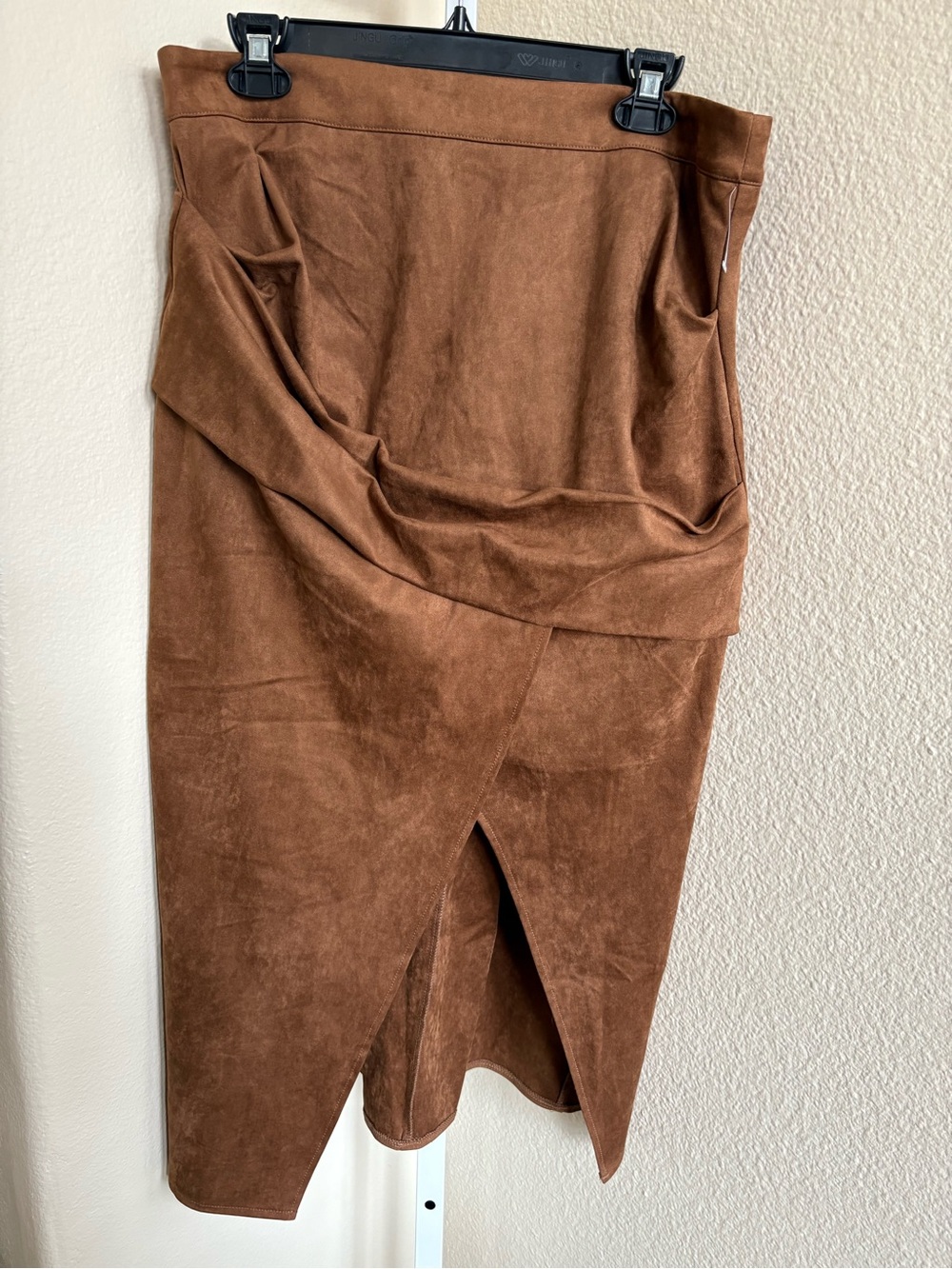 NWT - Commense Draped Slit Suede Effect Midi Skirt in Light Brown - Size L - Picture 5 of 7